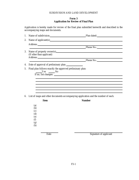 First page of the Application for Review of Final Plan