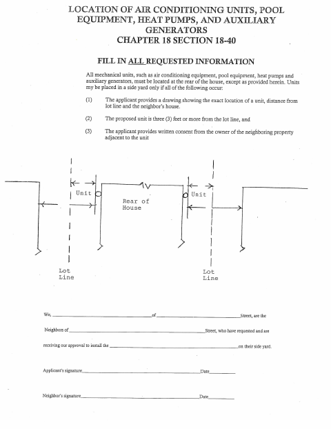 First page of the Side Yard Variance Request