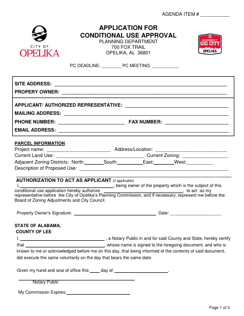 First page of the Conditional Use Application