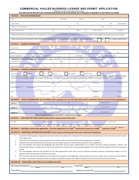 First page of the Commercial Hauler Business License and Permit Application