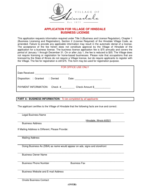 First page of the Business License Application