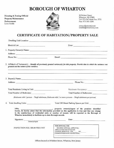 First page of the Certificate of Habitation/Property Sale