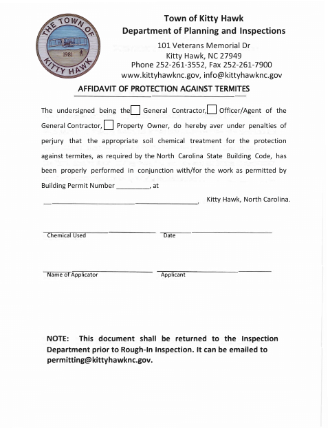 First page of the Affidavit of Protection Against Termites