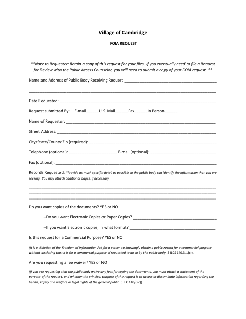 First page of the FOIA Request