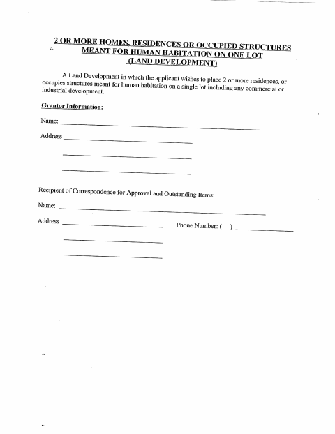 First page of the Subdivision/Land Development Application