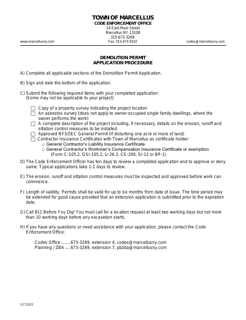 First page of the Demolition Permit Application