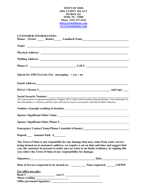 First page of the New Customer Application