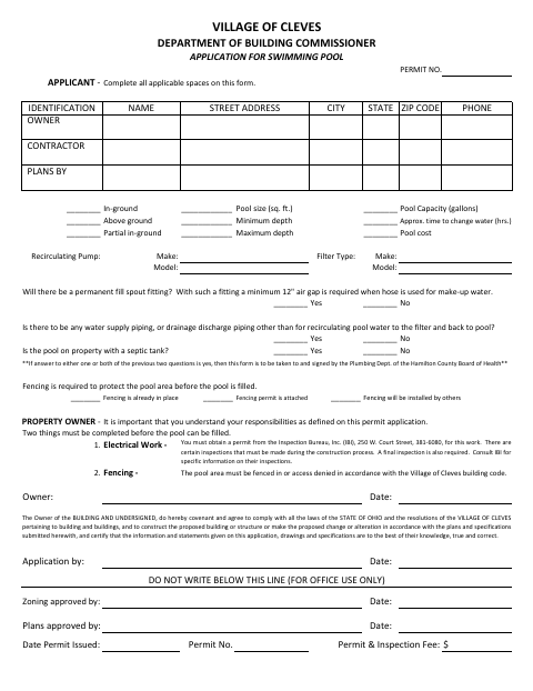 First page of the Application for Swimming Pool