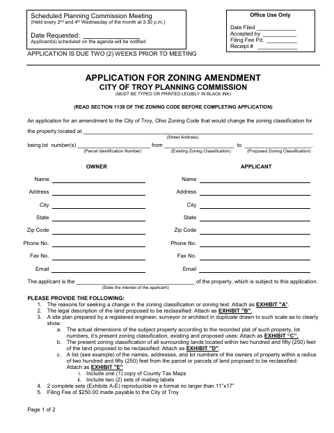 First page of the Application for Zoning Amendment