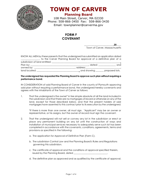 First page of the Form F Covenant