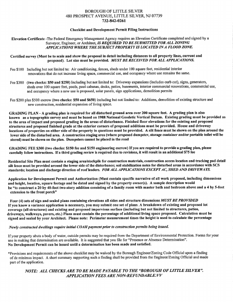 First page of the Checklist and Development Permit Filing Instructions and Application