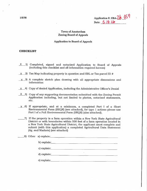 First page of the Zoning Board of Appeals Application