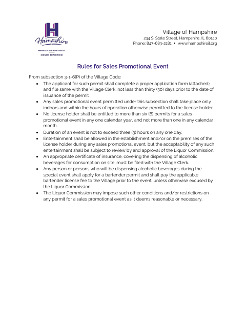 First page of the Application for Sales Promotional Event
