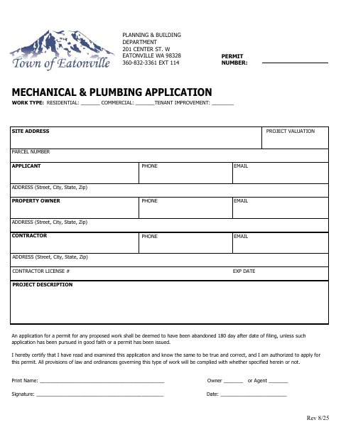 First page of the Mechanical & Plumbing Permit Application