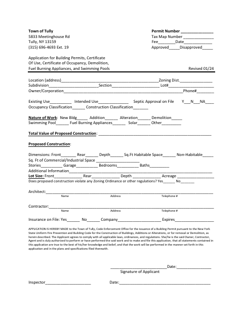 First page of the Application for Building Permits and Related Work