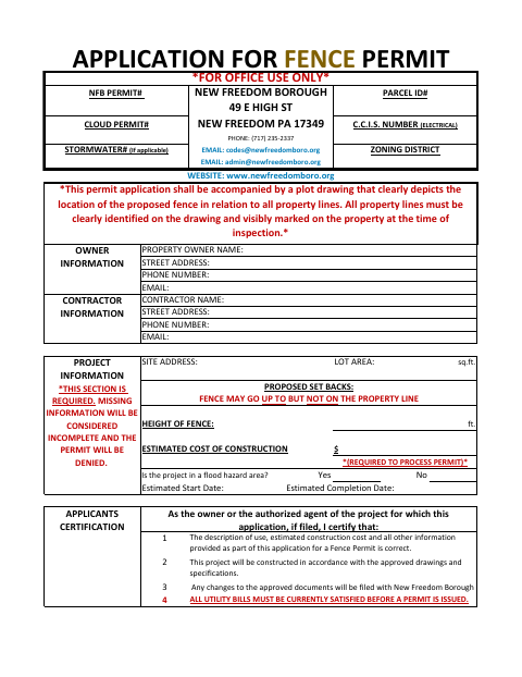 First page of the Application for Fence Permit