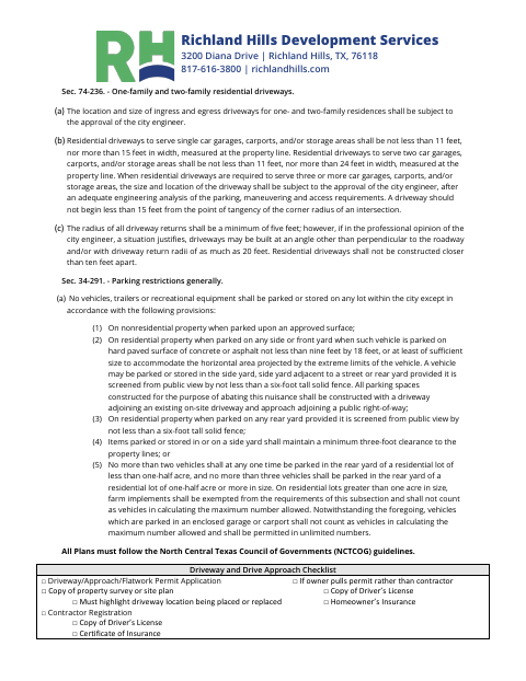 First page of the Driveway and Drive Approach Application