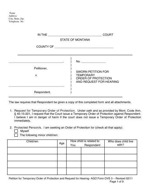 First page of the Sworn Petition for Temporary Order of Protection