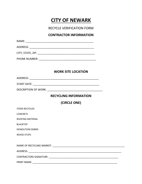 First page of the Recycle Verification Form