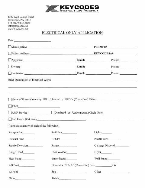 First page of the Electric Only Application