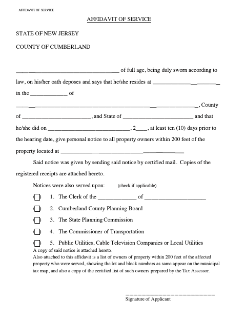 First page of the Affidavit of Service