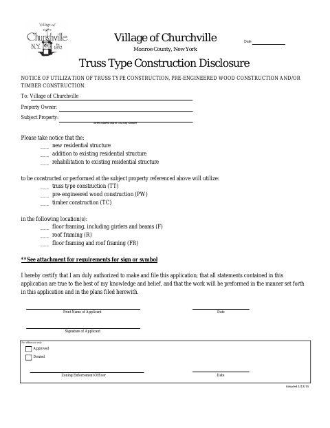 First page of the Truss Type Construction Disclosure