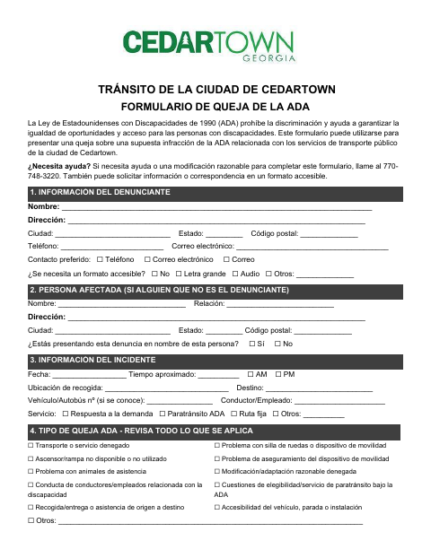 First page of the ADA Complaint Form (Spanish)