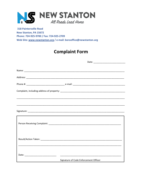 First page of the Complaint Form
