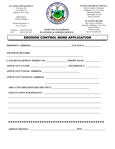 First page of the Erosion Control Bond Application