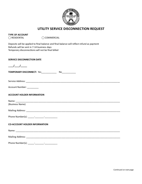 First page of the Utility Service Disconnection Request