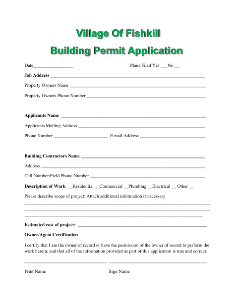 First page of the Building Permit Application
