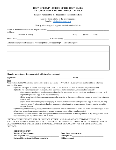 First page of the Request Pursuant to the Freedom of Information Law