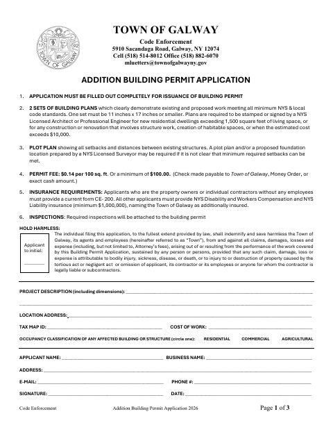 First page of the Addition Building Permit Application