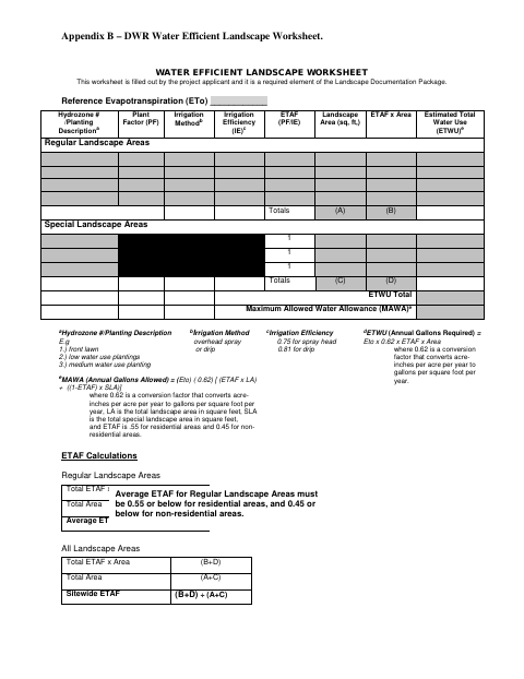 First page of the Water Efficient Landscape Worksheet