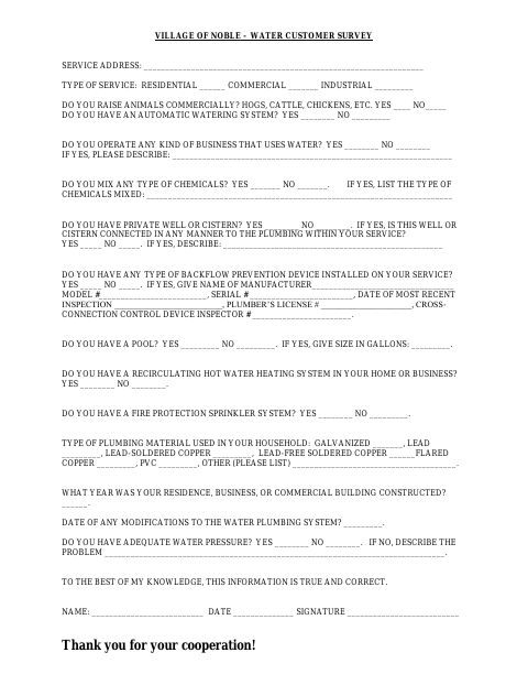 First page of the Cross-Connection Water Customer Survey