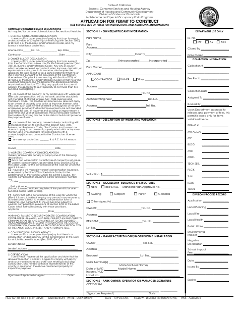 First page of the Application For Permit To Construct