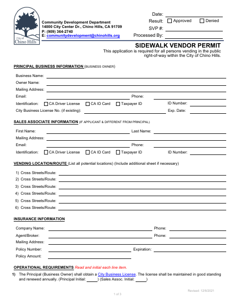 First page of the Sidewalk Vendor Permit Application