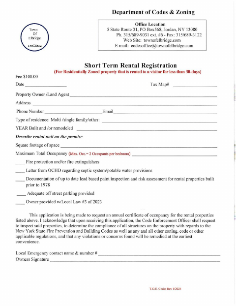 First page of the Short Term Rental Registration Application