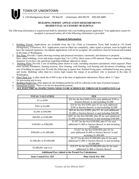 First page of the Building Permit Application Requirements Residential/Accessory Buildings