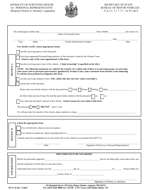 First page of the Affidavit of Surviving Spouse or Personal Representative