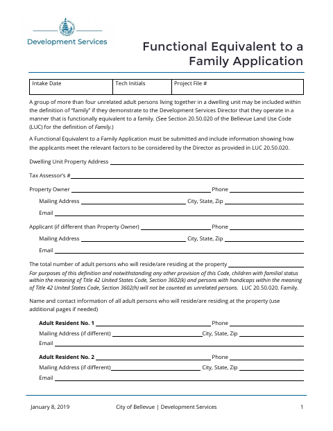 First page of the Functional Equivalent to a Family Application