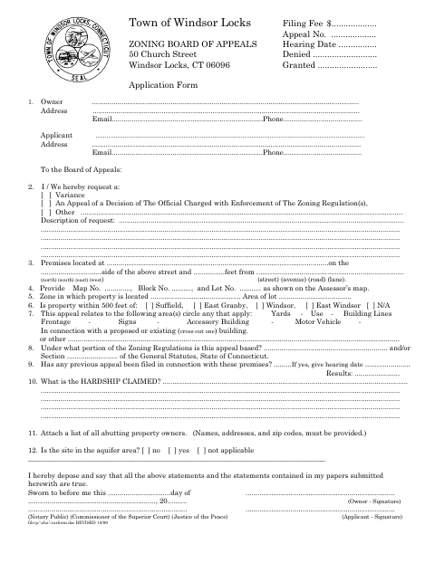 First page of the Zoning Board of Appeals Application