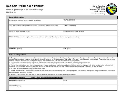 First page of the Garage Yard Sale Permit