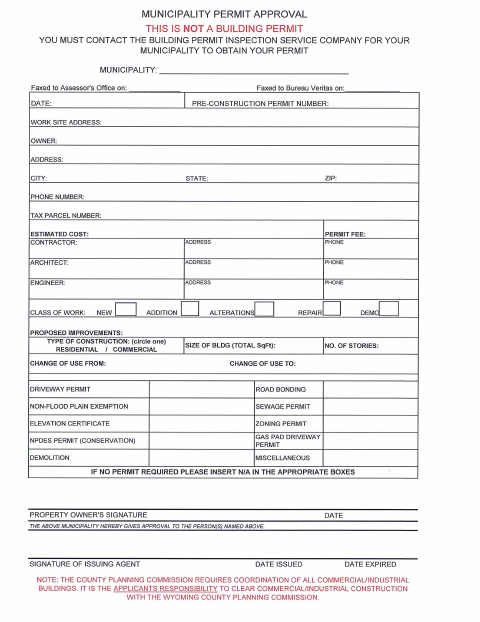 First page of the Municipality Permit Approval