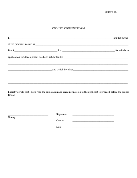 First page of the Owners Consent Form