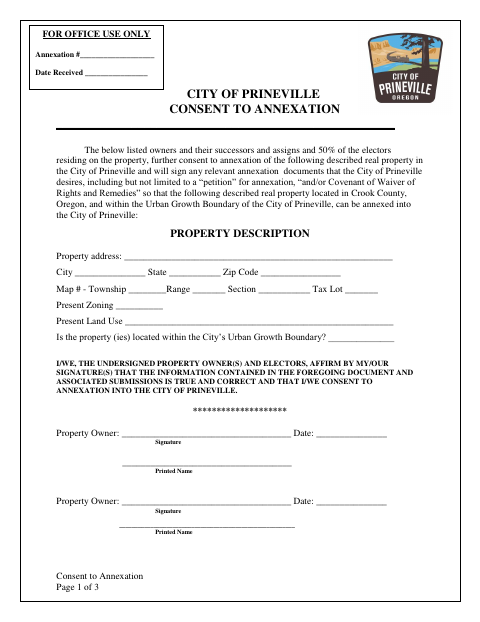 First page of the Consent to Annexation