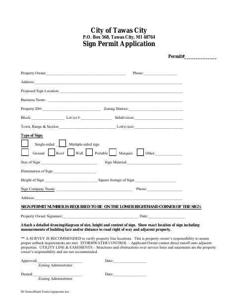 First page of the Sign Permit Application