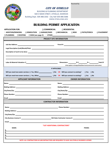 First page of the Building Permit Application
