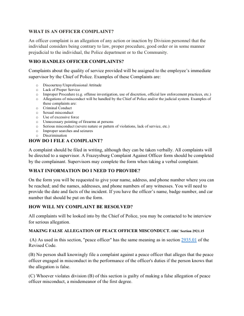 First page of the Police Complaint