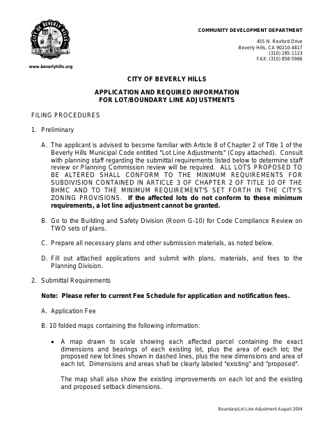 First page of the Boundary Line Adjustment Application